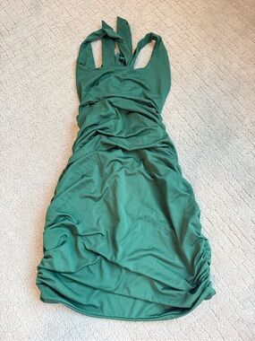 Green Halter Ruched Bodycon Dress